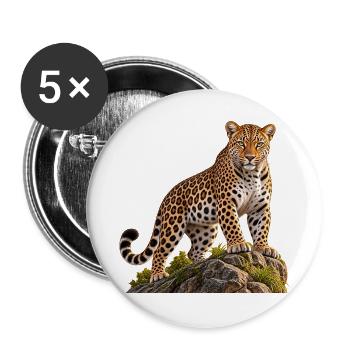 Leopard Realistisch auf Felsen - Buttons groß 56 mm (5er Pack) - Weiß - Vorne