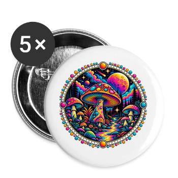 Psychedelischer Pilzwald - Buttons groß 56 mm (5er Pack) - Weiß - Vorne