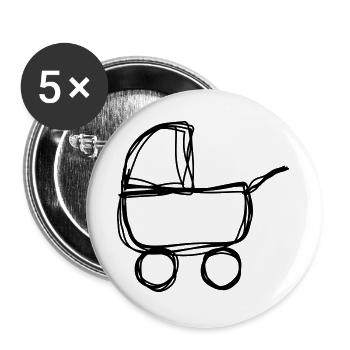 Kinderwagen handgezeichnet - Buttons groß 56 mm (5er Pack) - Weiß - Vorne