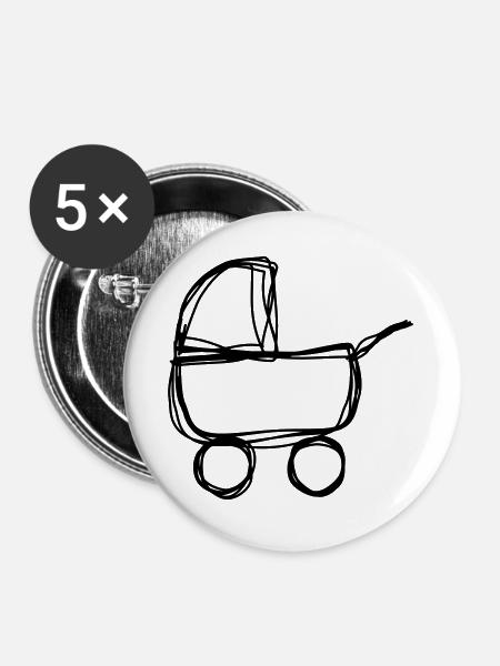 Kinderwagen handgezeichnet - Buttons groß 56 mm (5er Pack) - Weiß