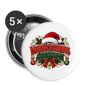 Weihnachtsmodus aktiviert – Weihnachtsdesign - Buttons groß 56 mm (5er Pack) - Weiß - Vorne