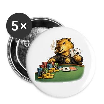 Capybara beim Poker - Buttons groß 56 mm (5er Pack) - Weiß - Vorne