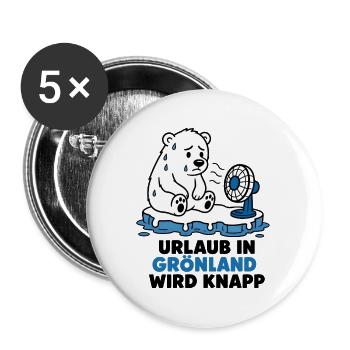 Urlaub in Grönland wird knapp – Eisbär T-Shirt - Buttons groß 56 mm (5er Pack) - Weiß - Vorne
