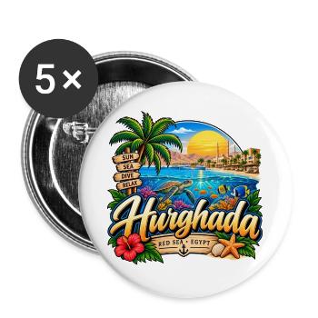 Hurghada – Red Sea, Sun & Dive - Buttons groß 56 mm (5er Pack) - Weiß - Vorne