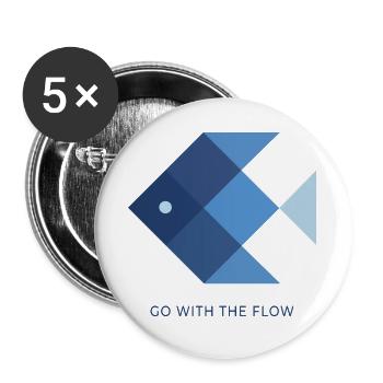 GO WITH THE FLOW – reduzierter  Fisch - Buttons groß 56 mm (5er Pack) - Weiß - Vorne