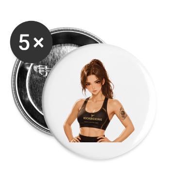 Kikboxing Manga Girl - Buttons groß 56 mm (5er Pack) - Weiß - Vorne