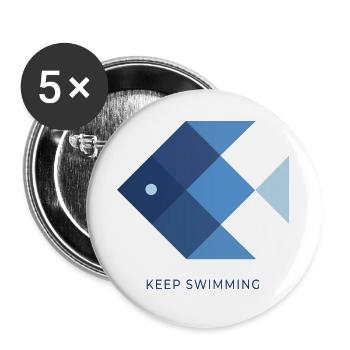 Keep Swimming – Minimalistischer Fisch Spruch - Buttons groß 56 mm (5er Pack) - Weiß - Vorne