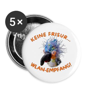 Krallo Kreisch™'s WLAN-Empfang statt(liche) Frisur - Buttons groß 56 mm (5er Pack) - Weiß - Vorne