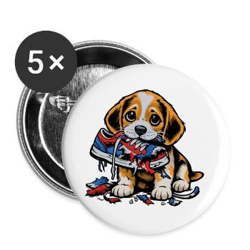 Beagle Zerstört Sneaker - Buttons groß 56 mm (5er Pack) - Weiß - Vorne