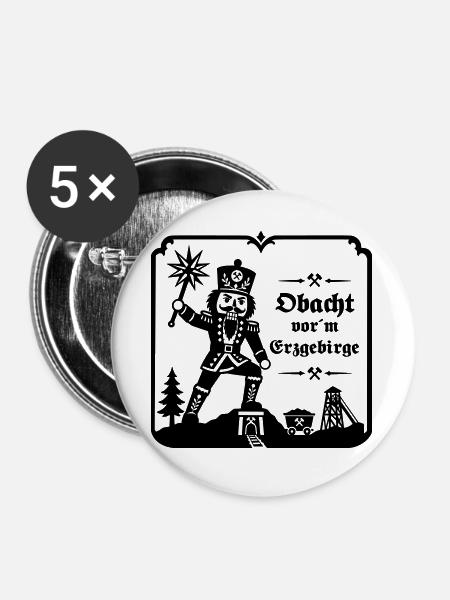 Nussknacker - Obacht vor´m Erzgebirge - Buttons groß 56 mm (5er Pack) - Weiß