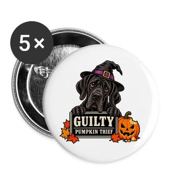 Deutsche Dogge Halloween – Guilty Pumpkin Thief - Buttons groß 56 mm (5er Pack) - Weiß - Vorne