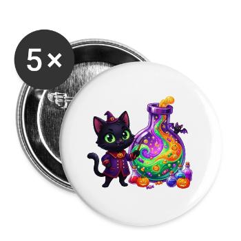Niedlicher Schwarzer Katzenzauberer Zaubertrank Halloween - Buttons groß 56 mm (5er Pack) - Weiß - Vorne