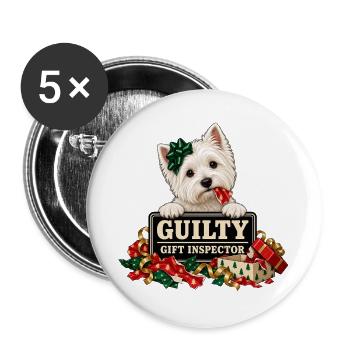 Westie Weihnachten – Guilty Gift Inspector - Buttons groß 56 mm (5er Pack) - Weiß - Vorne