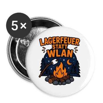 Lagerfeuer statt WLAN Camping Design - Buttons groß 56 mm (5er Pack) - Weiß - Vorne