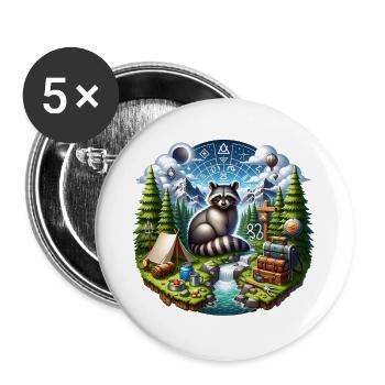 Outdoor Waschbär - Buttons groß 56 mm (5er Pack) - Weiß - Vorne