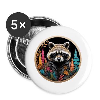 Cooler Waschbär - Buttons groß 56 mm (5er Pack) - Weiß - Vorne