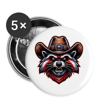 Western Waschbär - Buttons groß 56 mm (5er Pack) - Weiß - Vorne