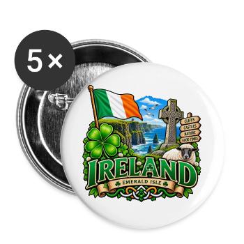 Irland – Emerald Isle, Natur & Abenteuer - Buttons groß 56 mm (5er Pack) - Weiß - Vorne