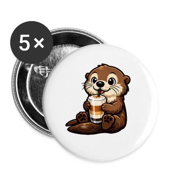 Seeotter mit Latte Macchiato - Buttons groß 56 mm (5er Pack) - Weiß - Vorne