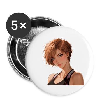 Girl Manga Fitness-Ästhetik - Buttons groß 56 mm (5er Pack) - Weiß - Vorne