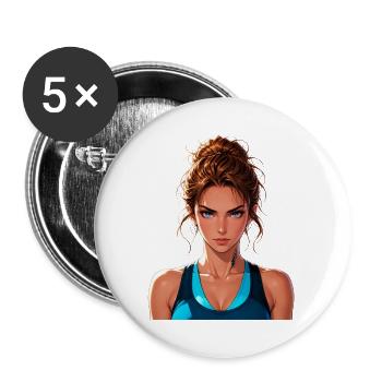 Manga Girl Fitness Determined – Anime Gym Girl - Buttons groß 56 mm (5er Pack) - Weiß - Vorne