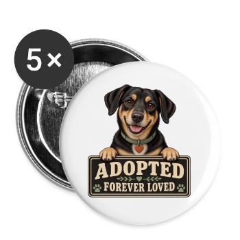 Schwarzbrauner Hund Adoption – Forever Loved - Buttons groß 56 mm (5er Pack) - Weiß - Vorne