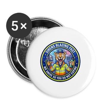 Lustiger Sanitäter-Gepard-Sirenen heulen EMS-Abzeichen - Buttons groß 56 mm (5er Pack) - Weiß - Vorne