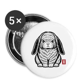 Wütender, grummeliger Hase - Buttons groß 56 mm (5er Pack) - Weiß - Vorne