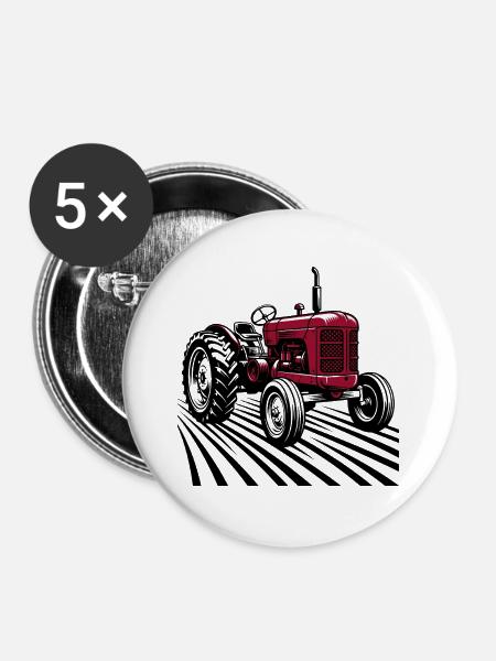 Traktor / Traktor / Traktor - Buttons groß 56 mm (5er Pack) - Weiß