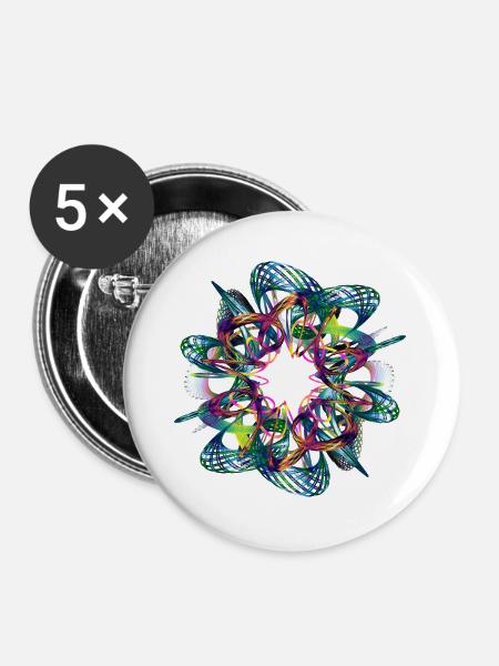 Lebendige Neon-Mandala-Grafik - Buttons groß 56 mm (5er Pack) - Weiß