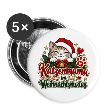 Katzenmama im Weihnachtsmodus - Buttons groß 56 mm (5er Pack) - Weiß - Vorne