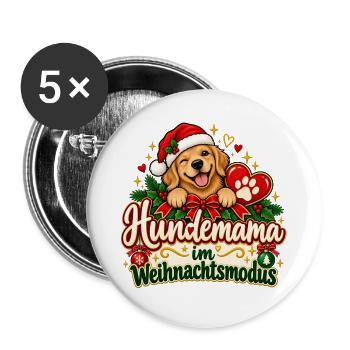 Hundemama im Weihnachtsmodus - Buttons groß 56 mm (5er Pack) - Weiß - Vorne