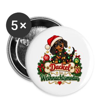 Dackel im Weihnachtsmodus - Buttons groß 56 mm (5er Pack) - Weiß - Vorne