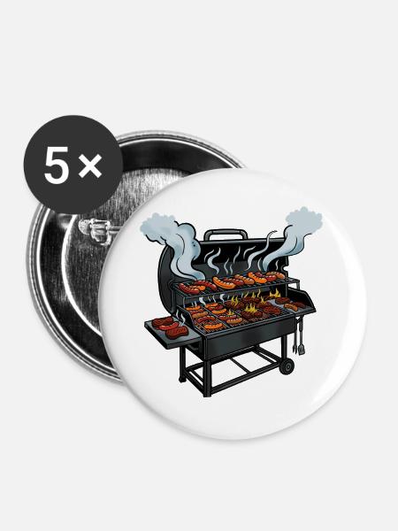 Grillabend Würstchen Parade - Buttons groß 56 mm (5er Pack) - Weiß