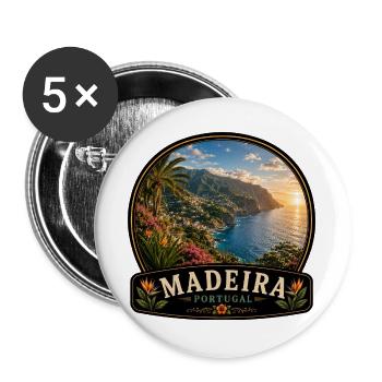 Madeira Portugal Atlantik Insel Urlaub Vintage - Buttons groß 56 mm (5er Pack) - Weiß - Vorne