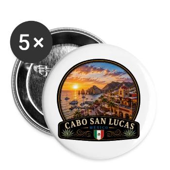 Cabo San Lucas Mexiko Strand Urlaub Vintage - Buttons groß 56 mm (5er Pack) - Weiß - Vorne