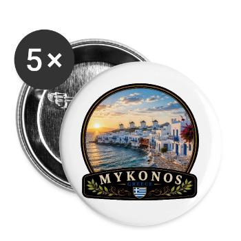 Mykonos Griechenland Insel Urlaub Vintage - Buttons groß 56 mm (5er Pack) - Weiß - Vorne