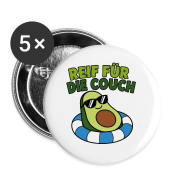 Reif für die Couch Avocado Cartoon Design - Buttons groß 56 mm (5er Pack) - Weiß - Vorne