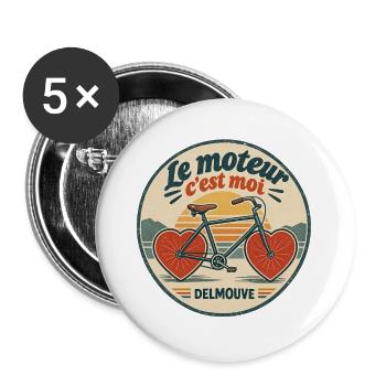 Retro Bike – The Motor Is Me von DELMOUVE - Buttons groß 56 mm (5er Pack) - Weiß - Vorne