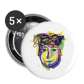 Abstrakter Gedankensalat - Kopf Art Design - Buttons groß 56 mm (5er Pack) - Weiß - Vorne