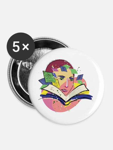 Abstraktes Buch Lesen & Lernen Kunst Design - Buttons groß 56 mm (5er Pack) - Weiß