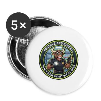 Lustiger Sicherheitsmann Stierbeobachtungs- und Berichtsabzeichen - Buttons groß 56 mm (5er Pack) - Weiß - Vorne