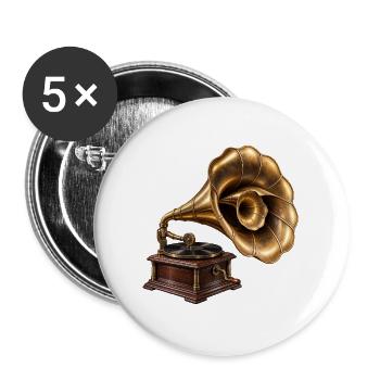 Antikes Grammophon - Buttons groß 56 mm (5er Pack) - Weiß - Vorne