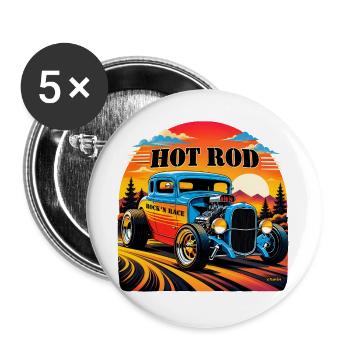 Hot Rod – Rock'n Race Retro - Buttons groß 56 mm (5er Pack) - Weiß - Vorne