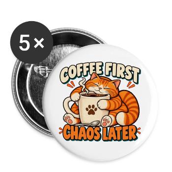 Kaffee - Buttons groß 56 mm (5er Pack) - Weiß - Vorne