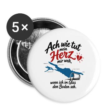 Bodensee Bier Spruch – Ach wie tut mein Herz weh - Buttons groß 56 mm (5er Pack) - Weiß - Vorne