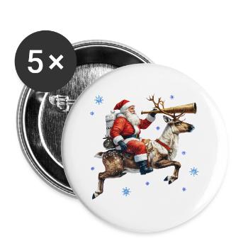 Der Weihnachtsmann der Astronom auf einem Rentier mit Teleskop - Buttons groß 56 mm (5er Pack) - Weiß - Vorne