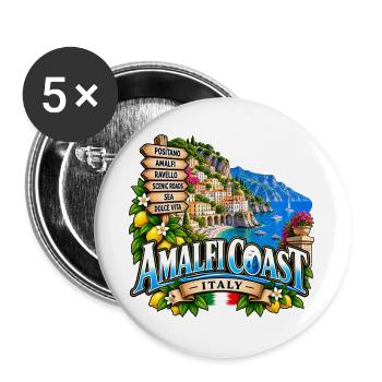 Amalfi Coast – Dolce Vita & Italy - Buttons groß 56 mm (5er Pack) - Weiß - Vorne