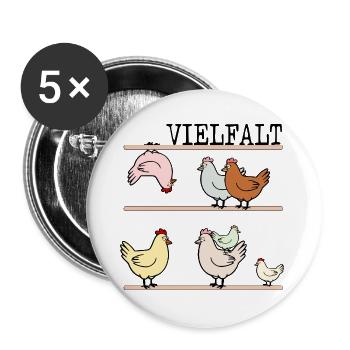Demokratie Hühnerstall Vielfalt - Buttons groß 56 mm (5er Pack) - Weiß - Vorne