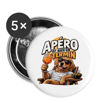 Apero ist auch ein Termin - Buttons groß 56 mm (5er Pack) - Weiß - Vorne